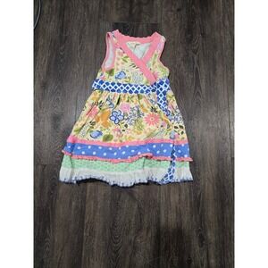 Matilda Jane Girls Floral Mixed Media Tiered Ruffle Dress Yellow Pink Size 4